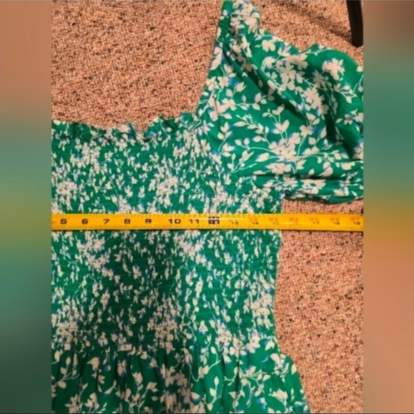 Draper James Size Large Green White Floral Lined Dress With Pockets Short Sleeve - Picture 4 of 10